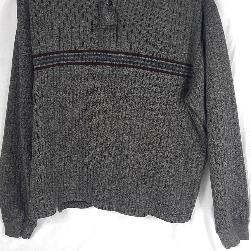 Pierre Cardin Mens Sweater Polo Shirt Medium Gray Long Sleeve